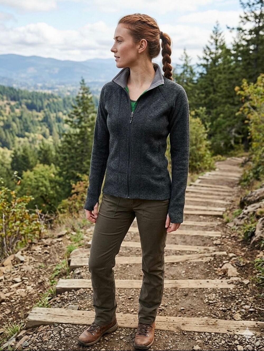 Mountain Hardwear Sarafin granola Sweater Jacket FullZip Wool Blend Charcoal